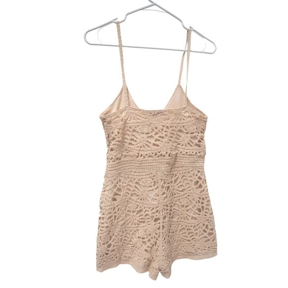 ZARA Womens CROCHET Romper M PLAYSUIT LACE MACRAME CREAM ECRU Tank Sleeveless - Picture 6 of 8